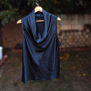 Ann Taylor Nocturnal Blue Deep V Cowl Neck Sleeveless Blouse 18